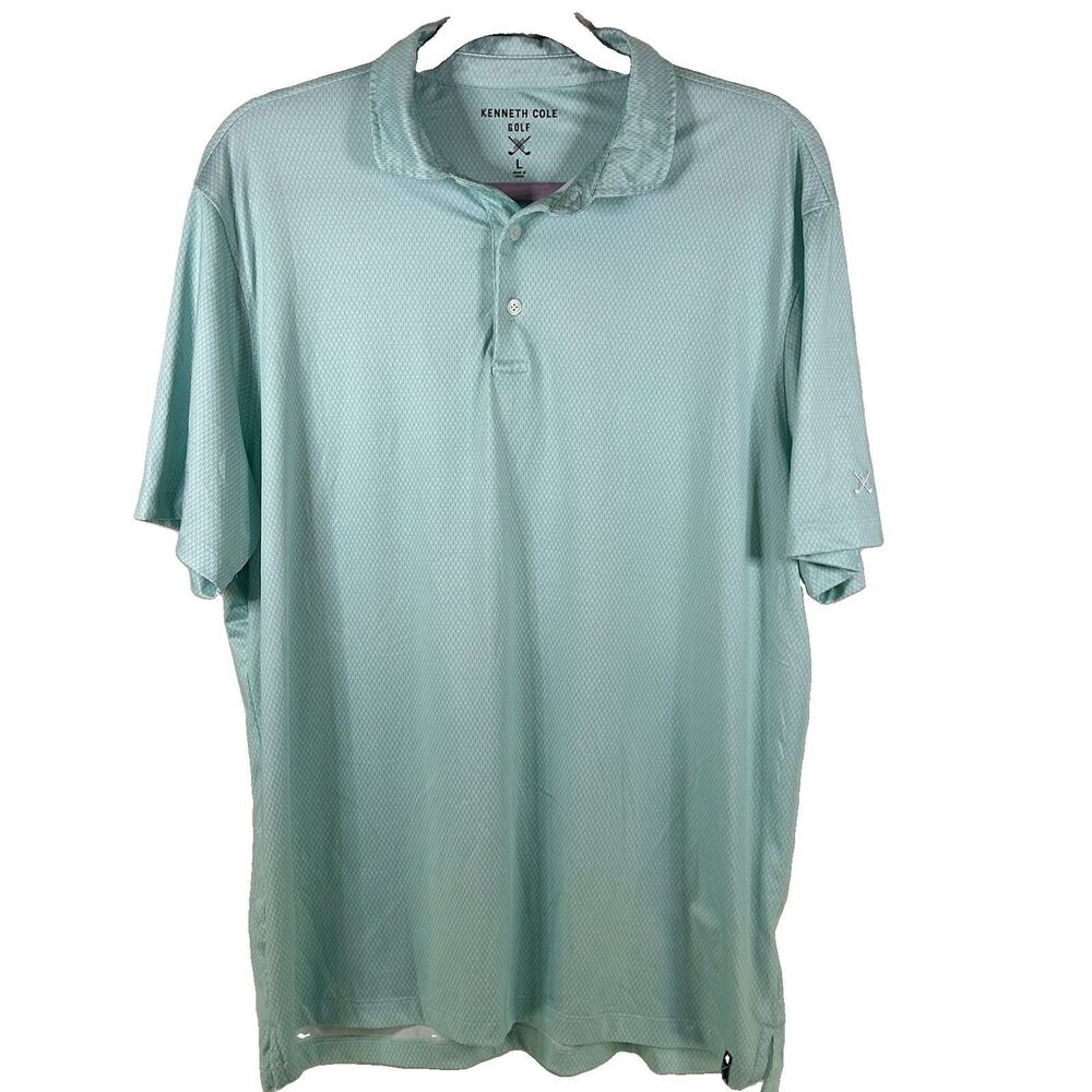 Kenneth Cole Golf Mens Performance Polo Shirt‎ Mint Light Blue Print White Large